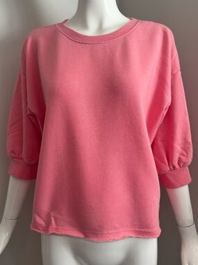 Michael Stars LA Pink Cropped Sweatshirt Raw Hem Puff Sleeve Small